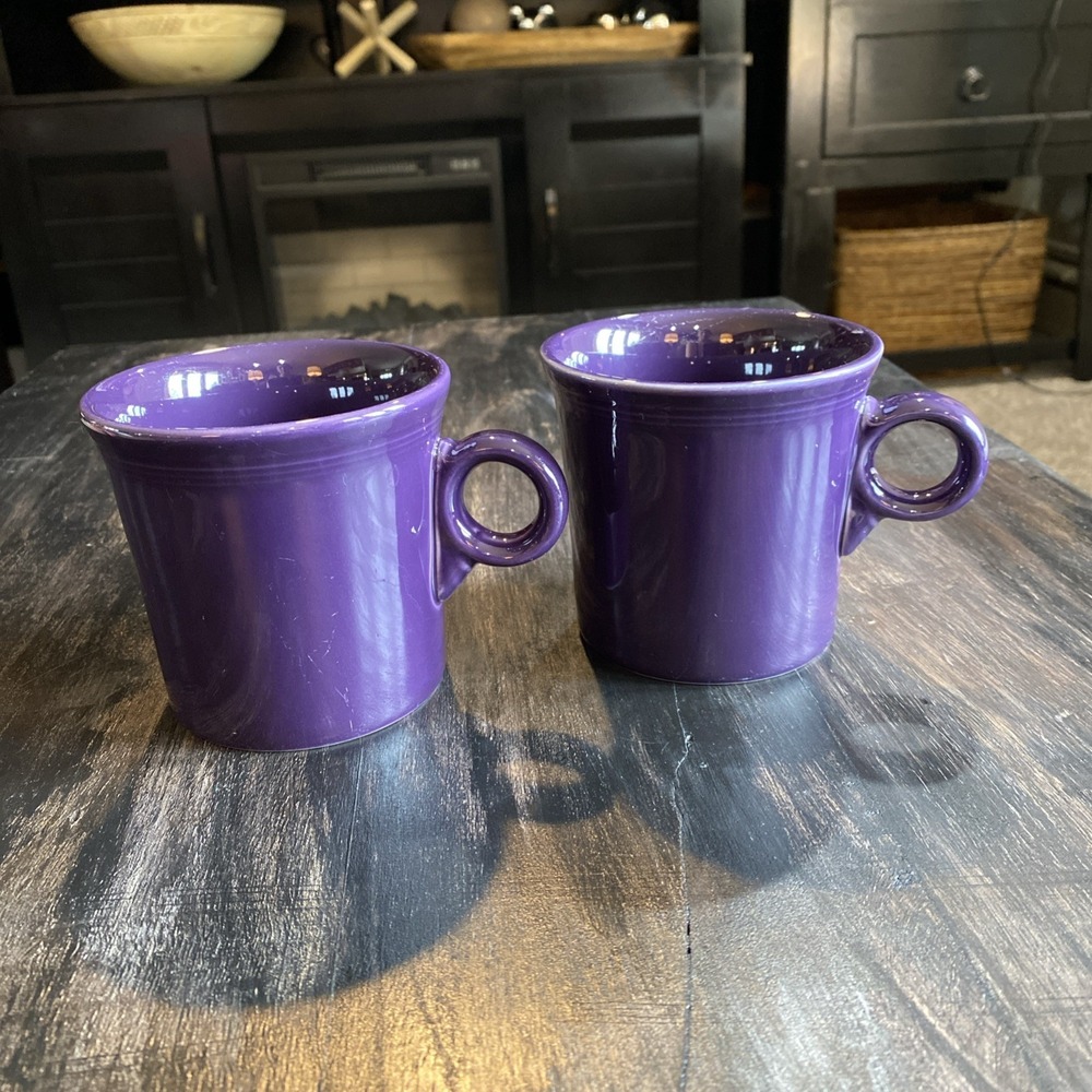 Homer Laughlin Fiesta Purple Tom & Jerry Ring Handle Mug Set of 2 Eggplant